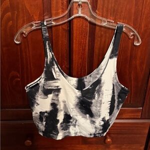 CRZ Yoga Black and White Abstract Print Crop Top